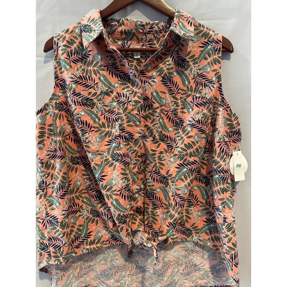 Women’s Plus Size DIP Crop Tie Tank Blouse Pink Floral Size 1X